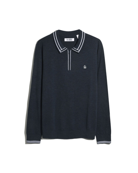Original Penguin Tipped Quarter Zip Long Sleeve Sweater Polo