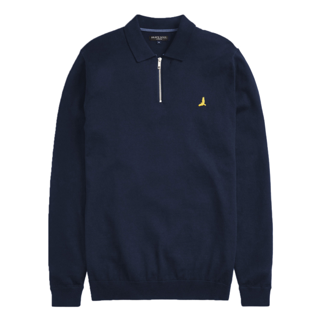 Brave Soul Charlton Quater Zip Long Sleeve Knitted Polo