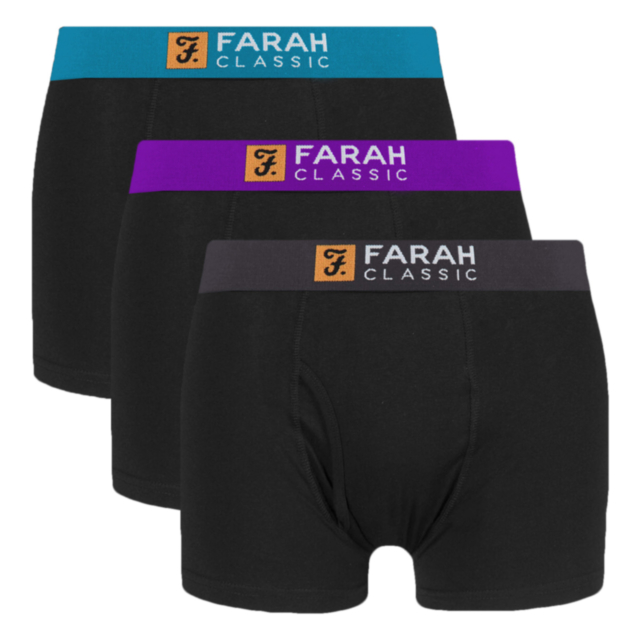 Farah 3 Pack Keyhole Boxers With Coloured Waistband
