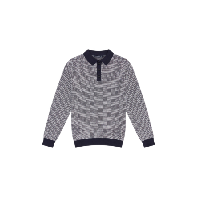 French Connection Long Sleeve Jacquard Polo Shirt