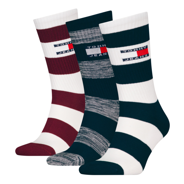 Tommy Rugby Stripe 3 Pack Cotton Based Crew Socks Gift Box