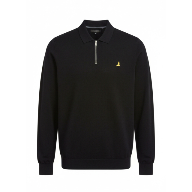 Brave Long Sleeve Knitted Coterel Quarter Zip Polo Top