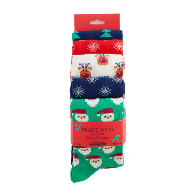Brave Soul Noel 5 Pack Chrismas Socks