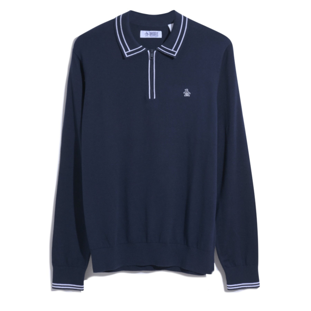 Original Penguin 1/4 Zip Cotton Long Sleeve Sweater Polo Shirt