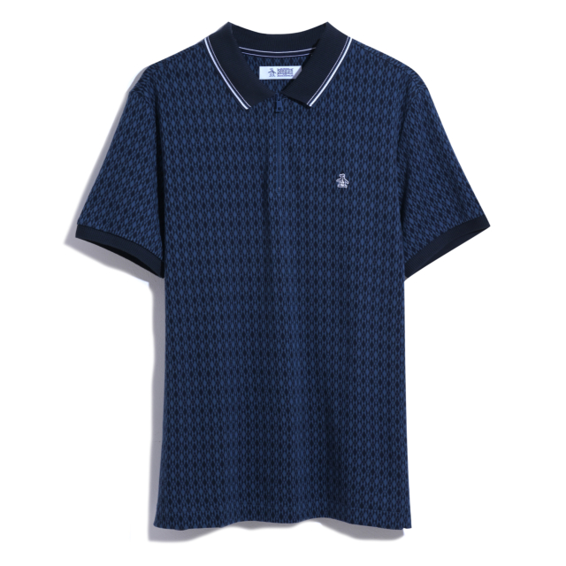 Original Penguin Jacquard Argyle Short Sleeve 1/4 Zip Polo Shirt