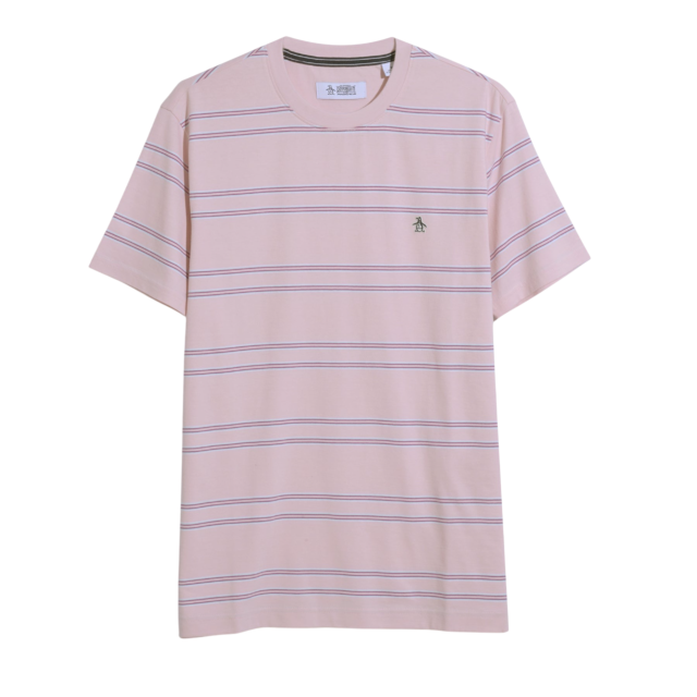 Original Penguin Multi Stripe Crew Neck Jersey Knit Organic Cotton Short Sleeve T Shirt