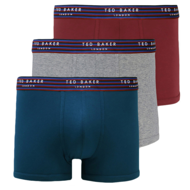 Ted Baker Boxers 3 Pack Stretch Trunks With Striped Waistband