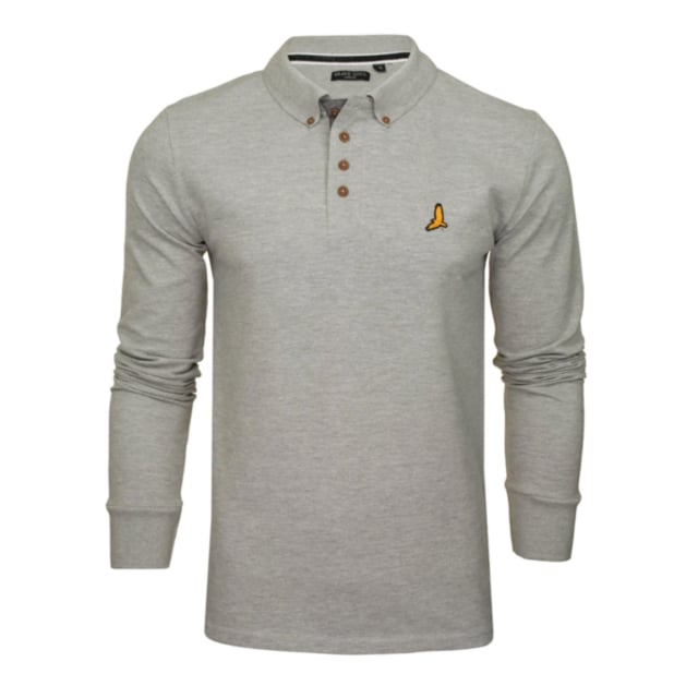 Brave Soul Long Sleeve Polo Wood Effect Button